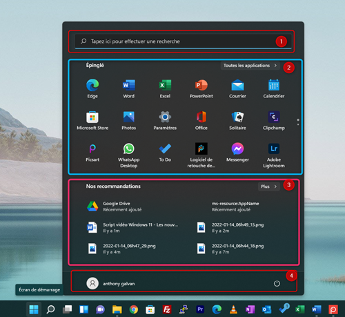 Menu démarrer Windows 11