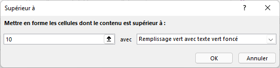 Supérieur à excel