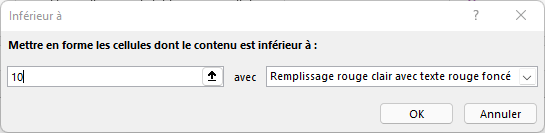 Inférieur à excel