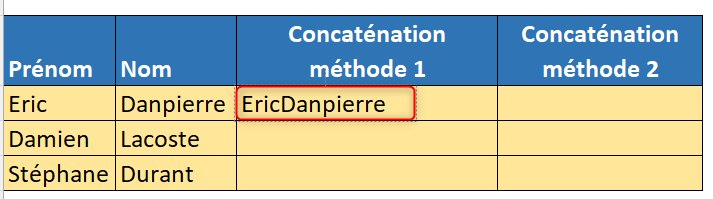 résultat formule concaténer