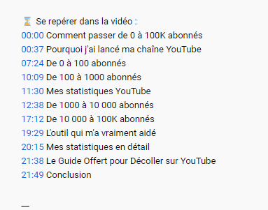 Time code commentaire youtube